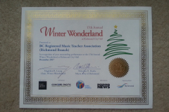December 2017 - Richmond City Hall Winter Wonderland Performance Certificate