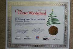 December 2018 - Richmond City Hall Winter Wonderland certificate